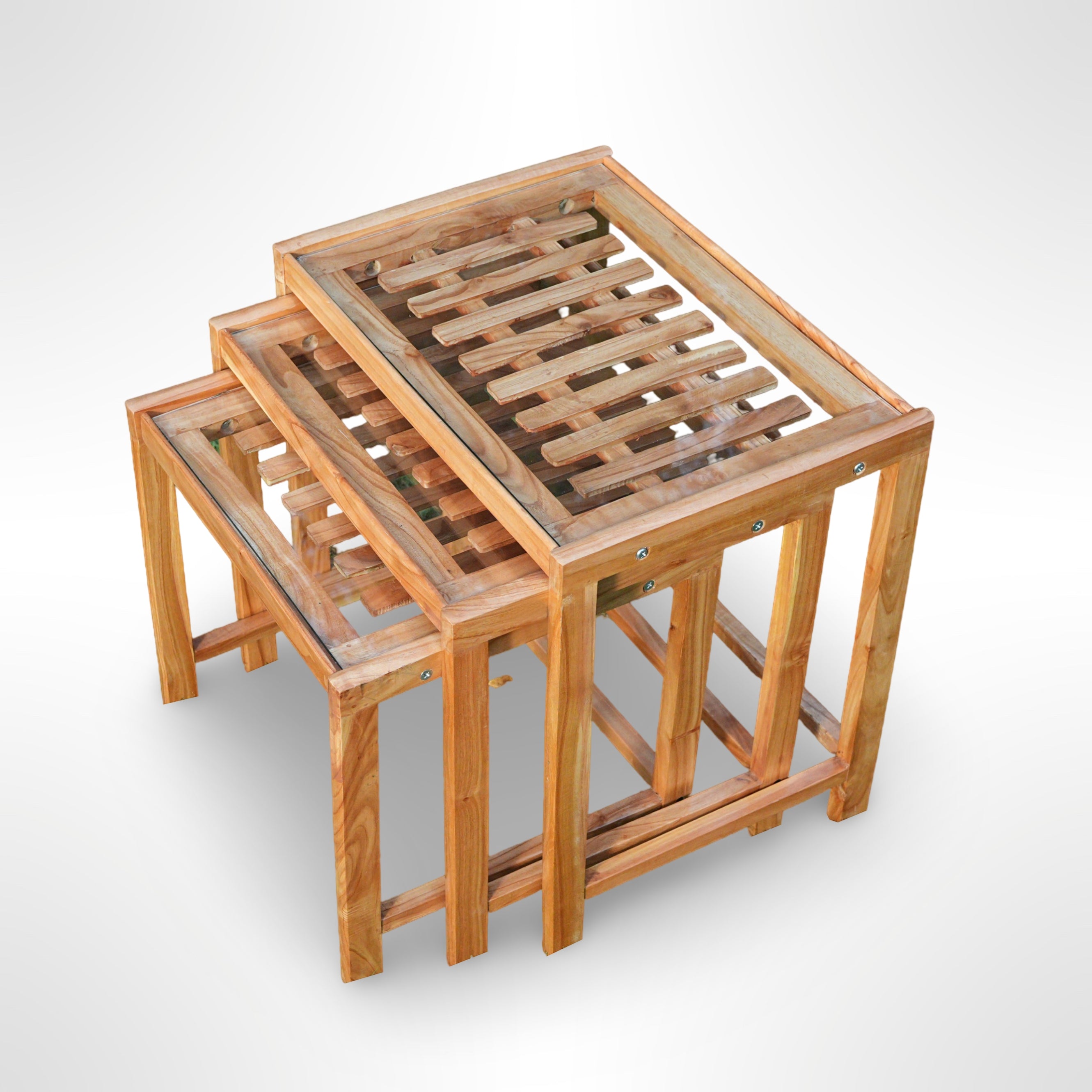 Space-Saving Wooden Nesting Tables – Set of 3 Rustic Stacking Tables ...