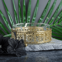 Luxury Gold & Glass Ashtray – Vintage Decorative Cigarette Holder