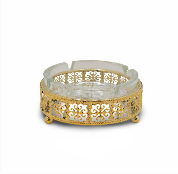 Luxury Gold & Glass Ashtray – Vintage Decorative Cigarette Holder