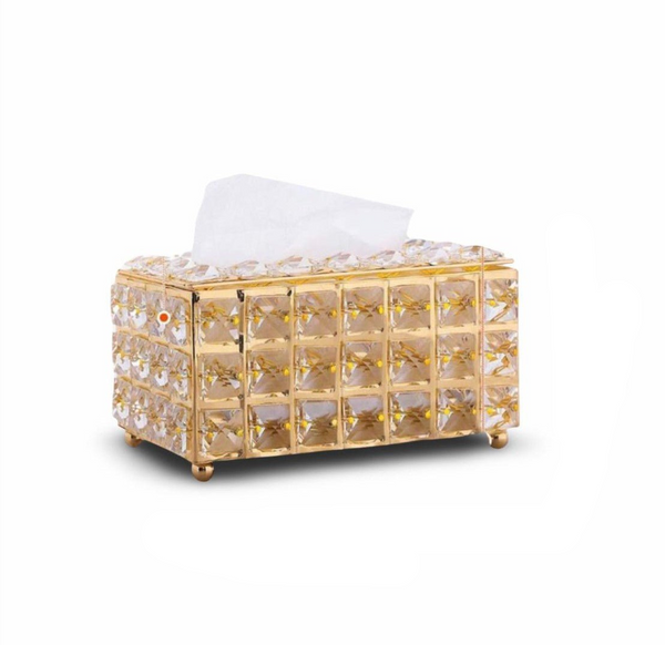 Luxury Crystal Tissue Box – Gold Decorative Napkin Holder for Home & Office